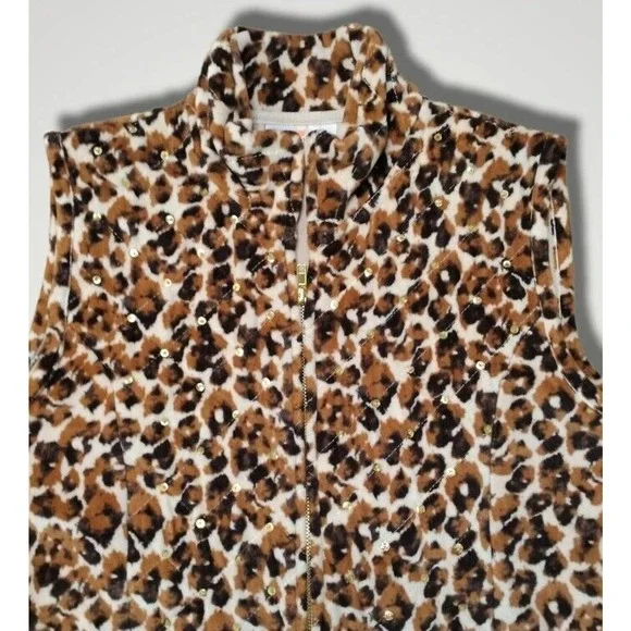 Quacker Factory Leopard Print Sequined Full Zip Vest Size S - Picture 4 of 8